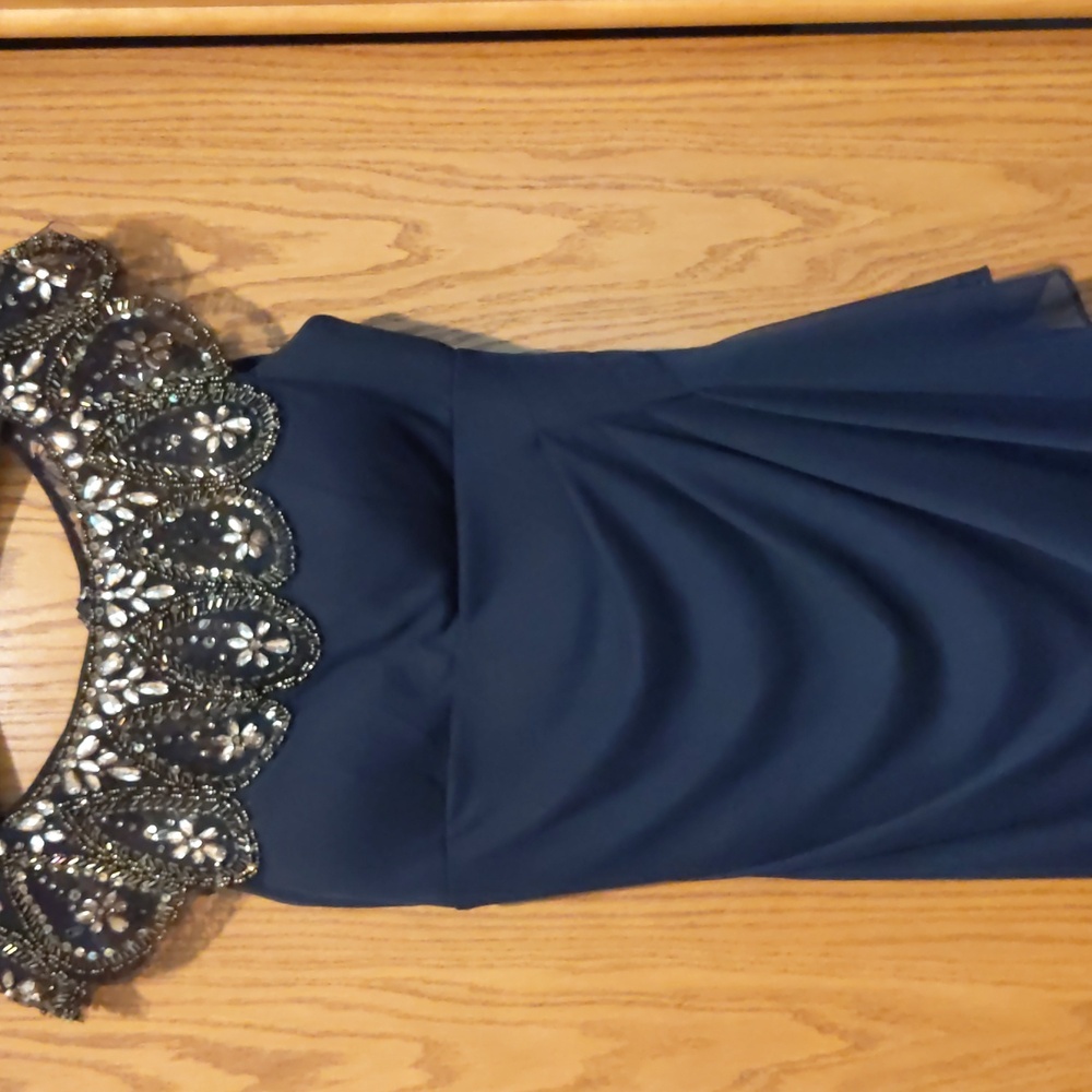 Xscape, navy blue embellished chiffon sheath dress FREE SHIPPING 24 HOURS ONLY!! - Picture 3 of 7